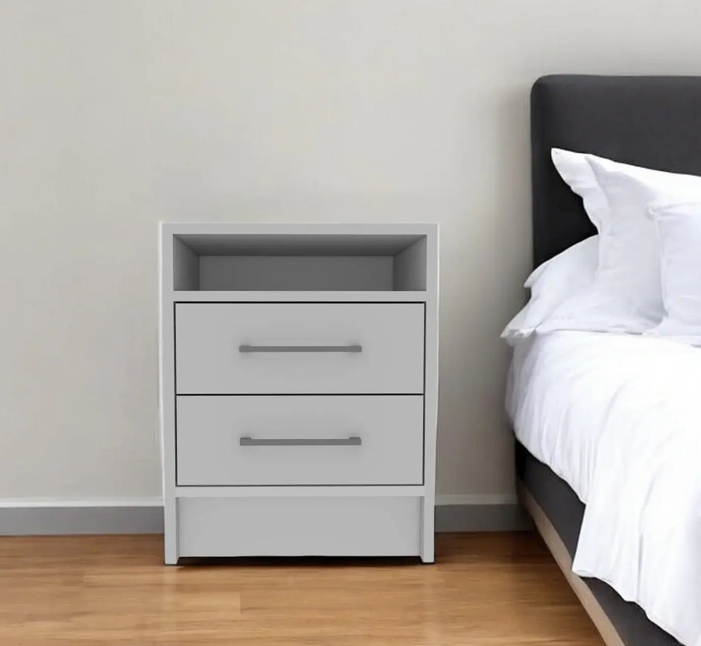 White Open Compartment Two Drawer Nightstand - Homeroots - Flyclothing LLC