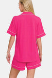 Zenana Button Down Short Sleeve Top and Shorts Lounge Set - Trendsi - Flyclothing LLC