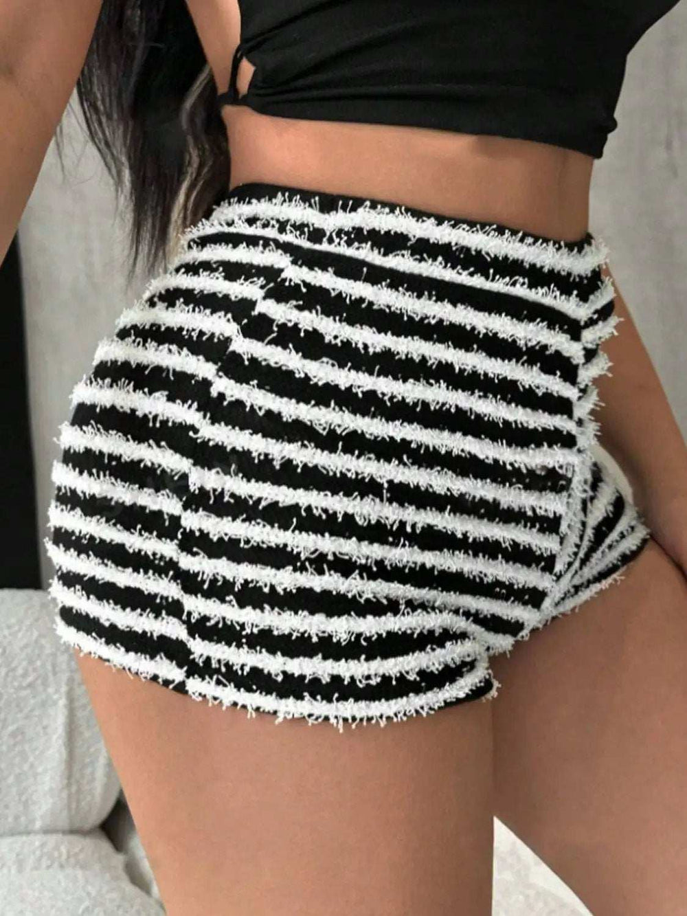 Striped High Waist Shorts - Trendsi - Flyclothing LLC