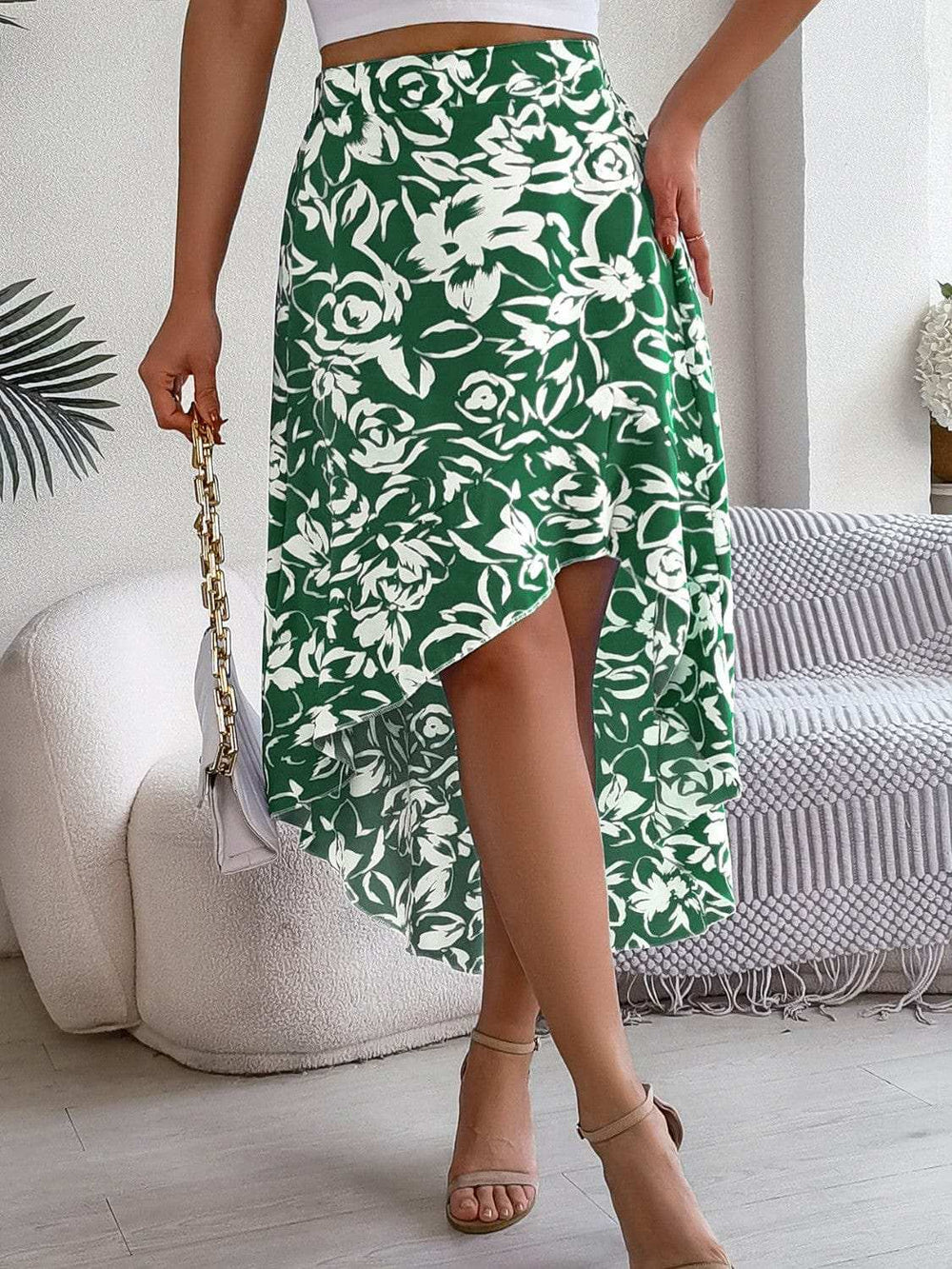 High-Low Printed High Waist Skirt - Trendsi - Flyclothing LLC