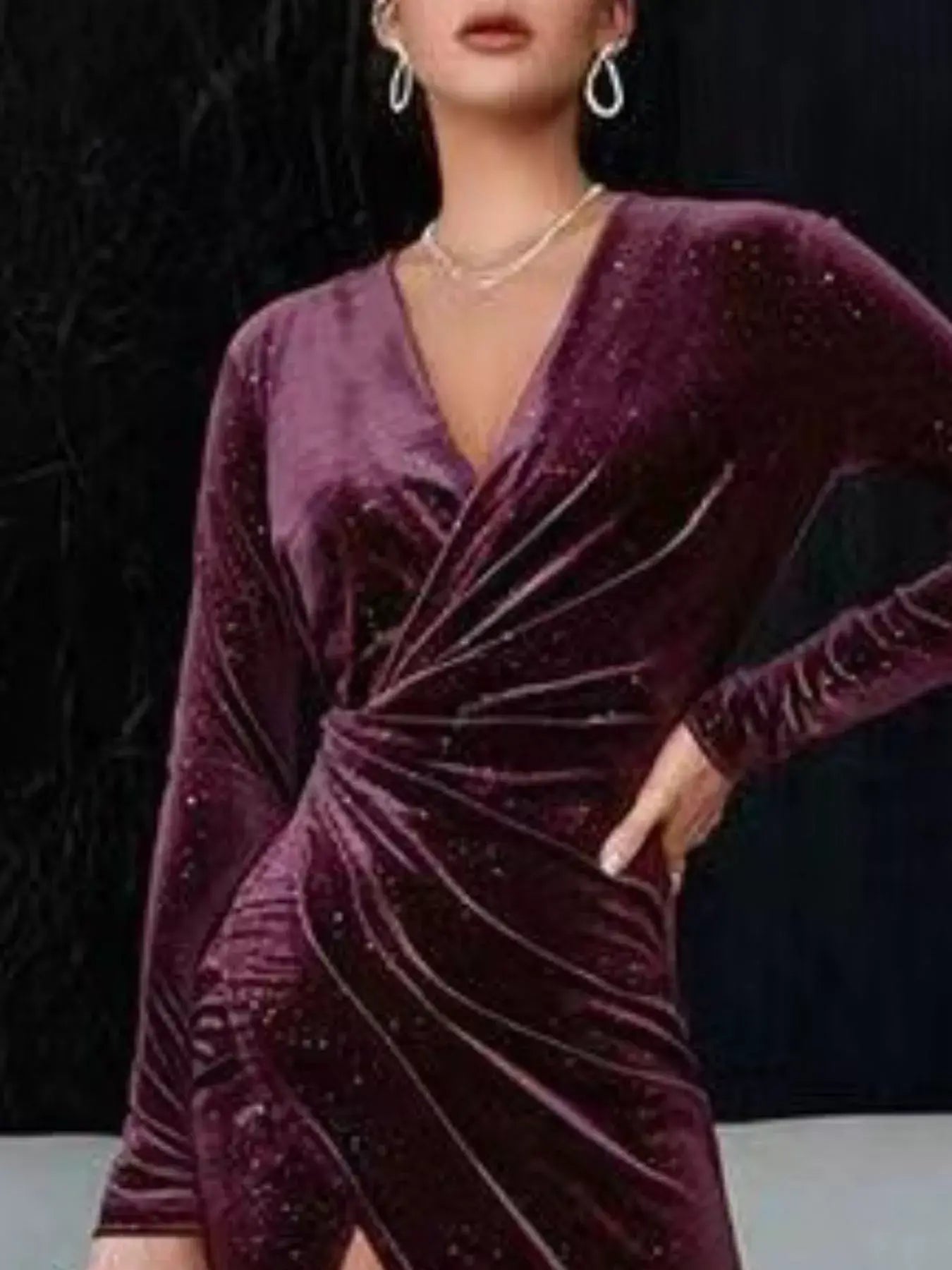 Velvet Ruched Slit Midi Dress - Trendsi - Flyclothing LLC