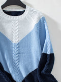 Color Block Round Neck Long Sleeve Sweater - Trendsi
