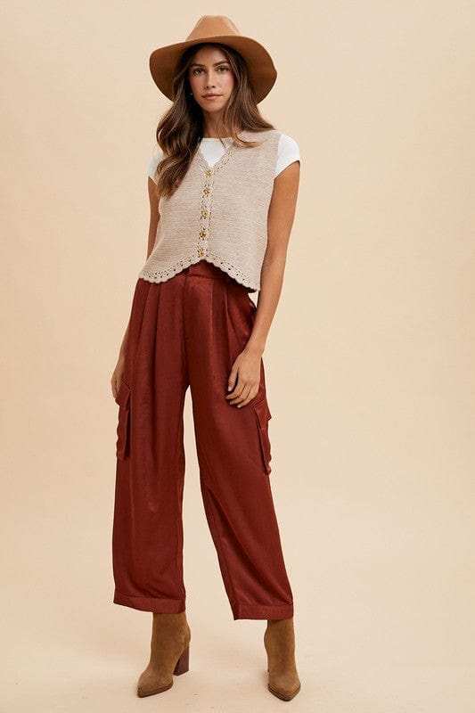 Annie Wear Wide Leg Cargo Satin Pants - Trendsi - Flyclothing LLC