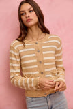 SO ME Stripe Long Sleeves Button Sweater Cardigan - Trendsi - Flyclothing LLC
