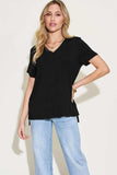 Basic Bae Full Size V-Neck High-Low T-Shirt - Trendsi - Flyclothing LLC