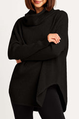 Pima Cotton Waffle Cowl Sweater - Black - PLANET by Lauren G - Flyclothing LLC