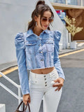 Button Down Raw Hem Cropped Denim Jacket - Trendsi - Flyclothing LLC