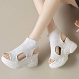 Cutout Mesh Wedge Sandals - Trendsi - Flyclothing LLC