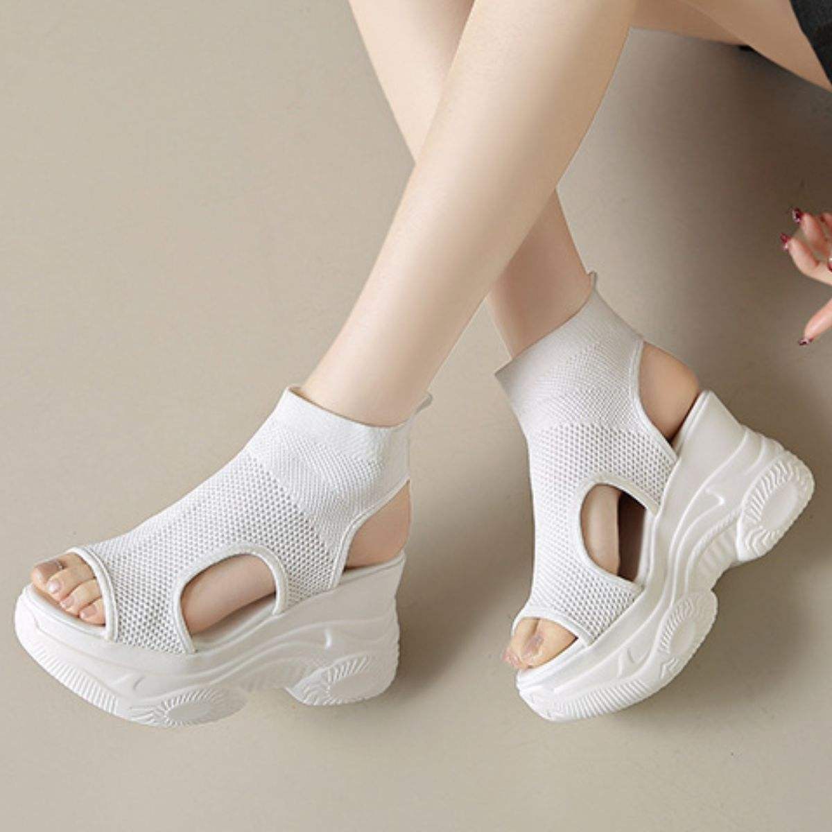 Cutout Mesh Wedge Sandals - Trendsi - Flyclothing LLC