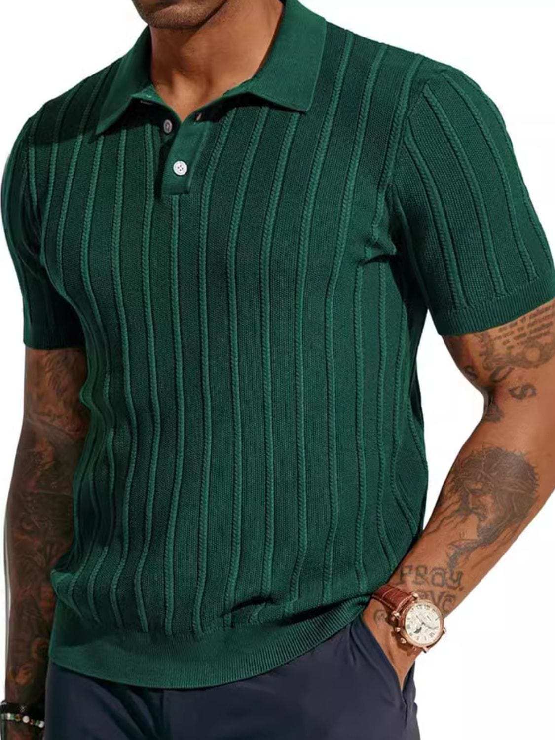 Men's Full Size Button Detail Short Sleeve Polo Plus Size - Trendsi - Flyclothing LLC