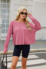 Cutout Back Round Neck Long Sleeve T-Shirt - Trendsi - Flyclothing LLC