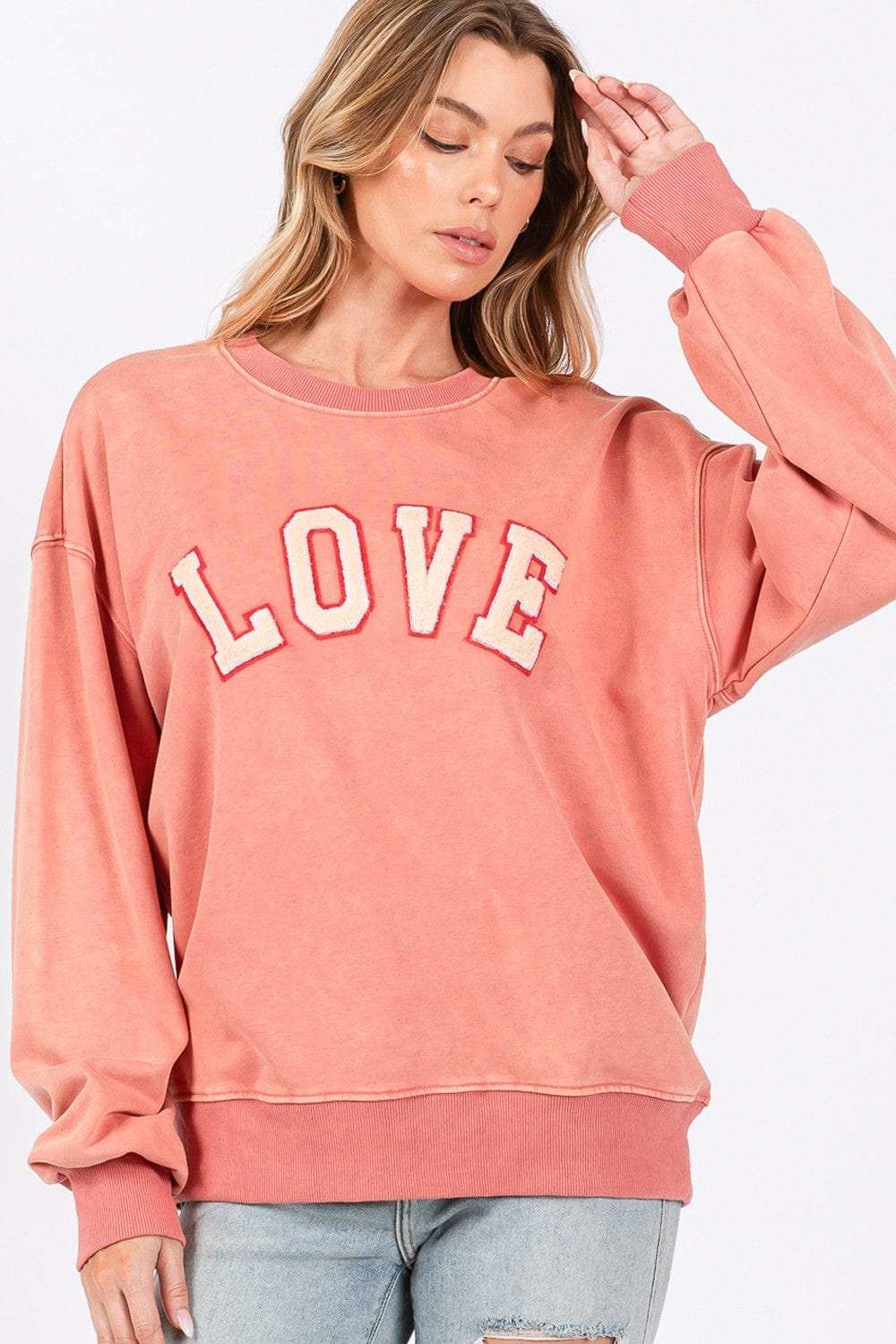 SAGE + FIG LOVE Path Applique Drop Shoulder Sweatshirt - Trendsi - Flyclothing LLC