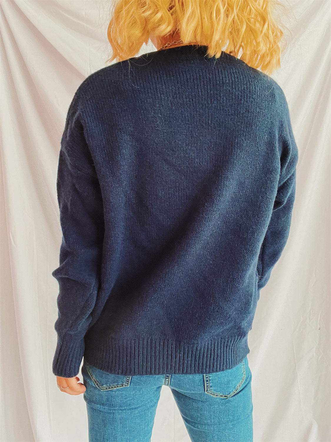 Contrast Star Round Neck Long Sleeve Sweater - Trendsi - Flyclothing LLC