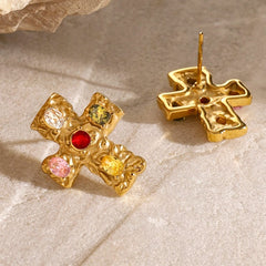 18K Gold-Plated Zircon Cross Earrings - Trendsi