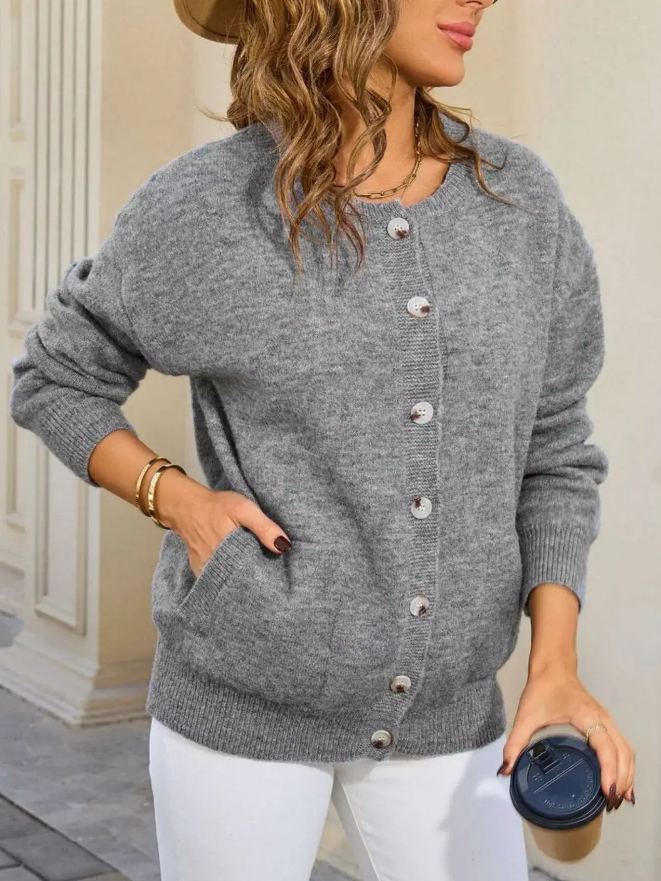 Casual Button-Down Knit Cardigan - Trendsi - Flyclothing LLC