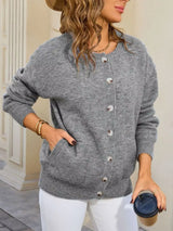 Casual Button-Down Knit Cardigan - Trendsi - Flyclothing LLC