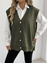 Button-Down Button Up Sweater Vest - Trendsi - Flyclothing LLC