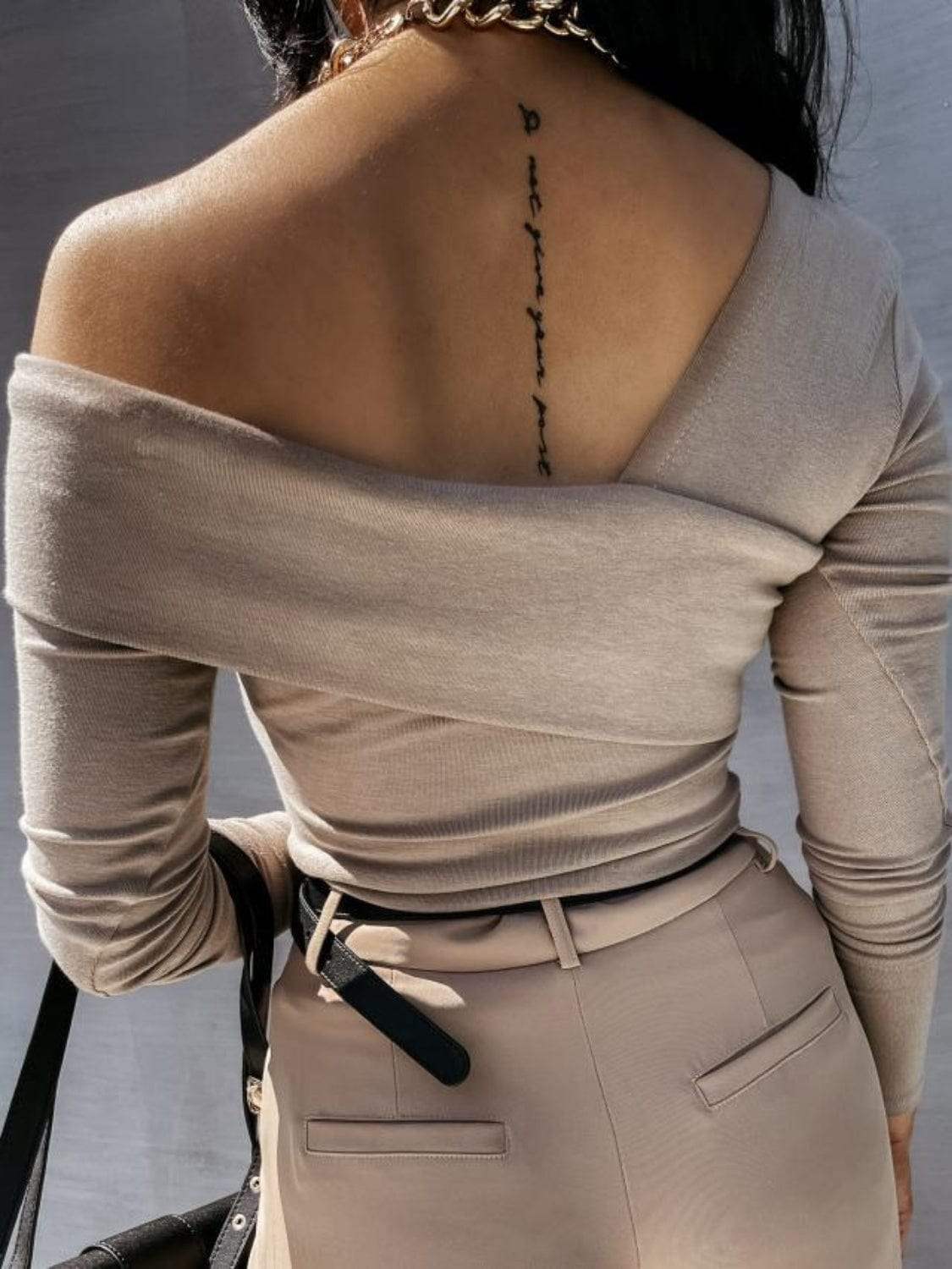 Asymmetrical Single Shoulder Long Sleeve T-Shirt - Trendsi - Flyclothing LLC