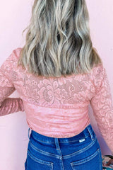 Lace Flower Round Neck Long Sleeve Top - Trendsi - Flyclothing LLC