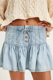 Buttoned Ruffled Mini Denim Skirt - Trendsi