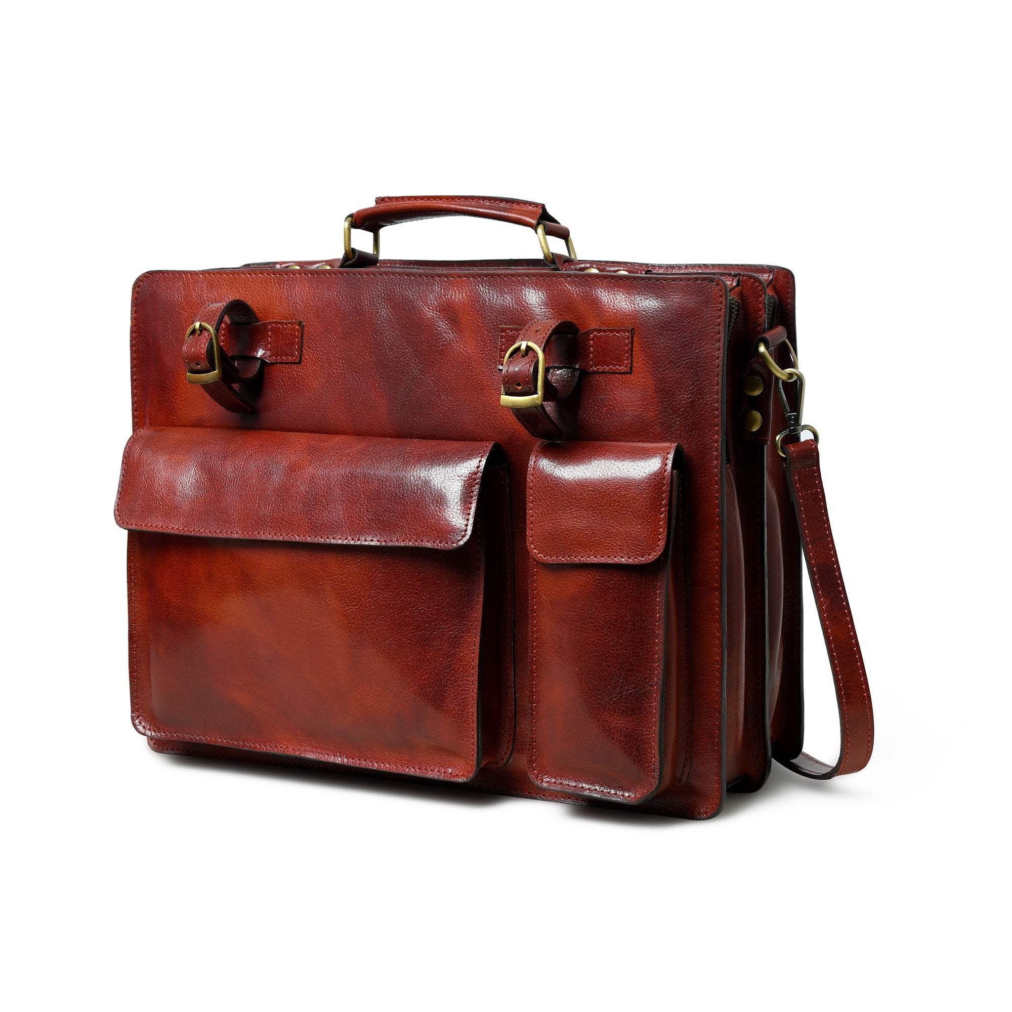 Tuscany Italian Leather Briefcase, Tan - Classy Leather Bags - Flyclothing LLC