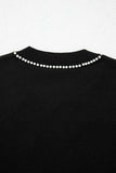 Pearl Bow Necklace Embellished Short Sleeve Knit Top - Trendsi - Flyclothing LLC
