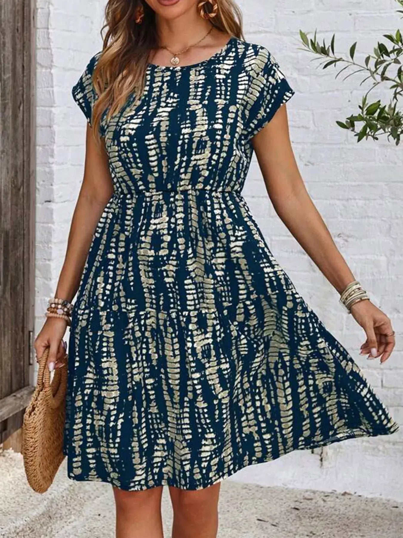 Plus Size Tie-Dye Ruffle Hem Casual Dress - Trendsi - Flyclothing LLC