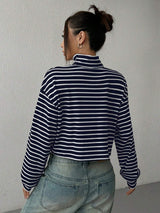 Striped Turtleneck Long Sleeve T-Shirt - Trendsi - Flyclothing LLC