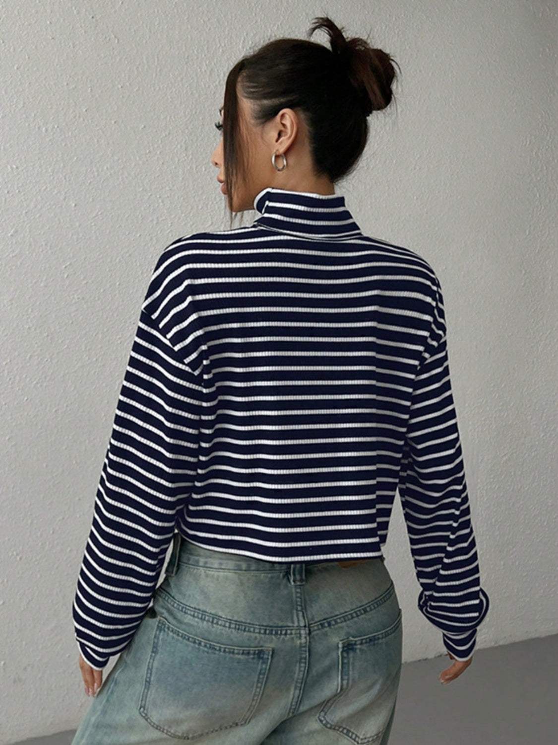 Striped Turtleneck Long Sleeve T-Shirt - Trendsi - Flyclothing LLC