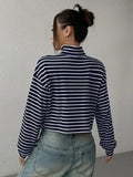 Striped Turtleneck Long Sleeve T-Shirt - Trendsi - Flyclothing LLC