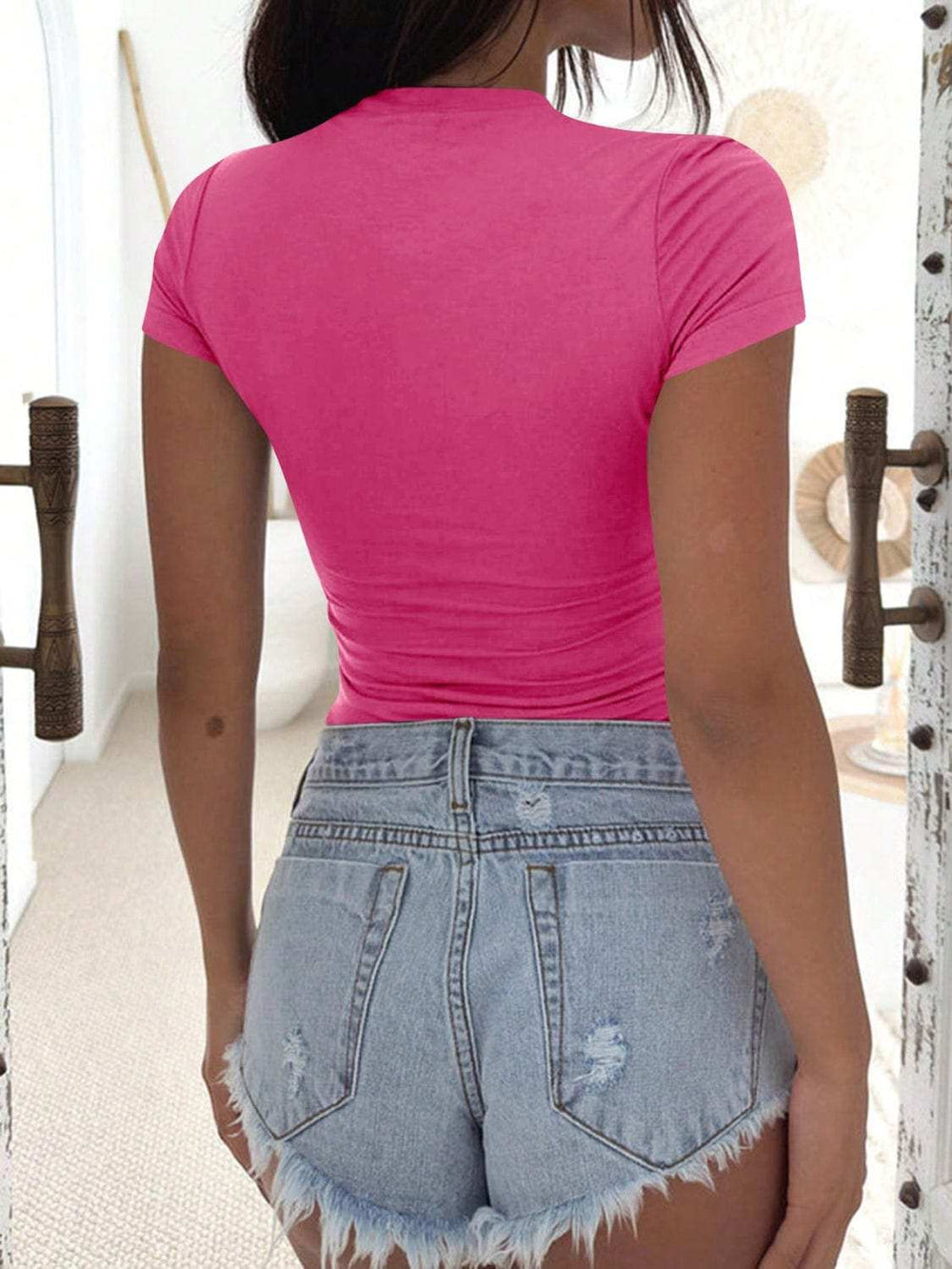 Scoop Neck Short Sleeve T-Shirt - Trendsi - Flyclothing LLC