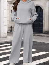 Kangaroo Pocket Hoodie and Wide-Leg Pant Set - Trendsi - Flyclothing LLC