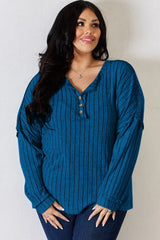 Basic Bae Full Size Ribbed Half Button Long Sleeve T-Shirt - ShopBasicbae - Flyclothing LLC