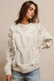 BiBi Faux Fur Detailed Pointelle Cable Knit Sweater - Trendsi - Flyclothing LLC