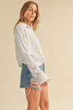 Aemi + Co Twisted Hemline Button Detail Collared Neck Top - Trendsi