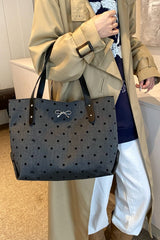 Polyester Bow Polka Dot Tote Bag - Trendsi
