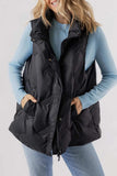 Pocketed Textured Zip Up Vest Coat - Trendsi - Flyclothing LLC