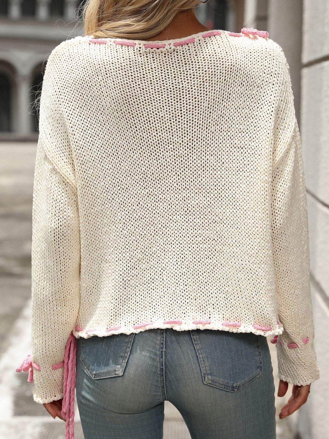 Dropped Shoulder Long Sleeve Sweater - Trendsi - Flyclothing LLC
