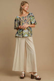 Umgee Full Size Abstract Print Smocked Square Neck Puff Sleeve Blouse - Trendsi - Flyclothing LLC