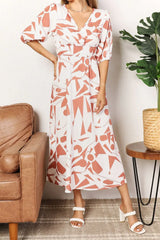 Printed Surplice Balloon Sleeve Dress - Trendsi - Flyclothing LLC
