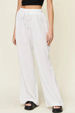 Double Take Full Size Texture Drawstring Wide Leg Pants - Trendsi