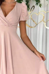 Surplice Puff Sleeve Midi Dress - Trendsi - Flyclothing LLC
