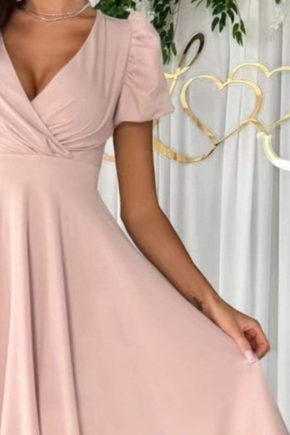 Surplice Puff Sleeve Midi Dress - Trendsi - Flyclothing LLC