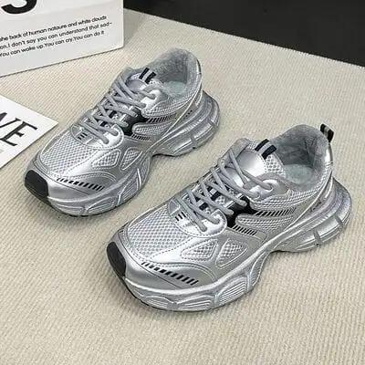 Lace Up Platform Athletic Shoes - Trendsi