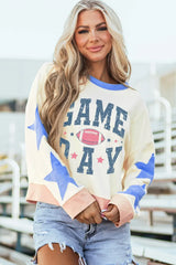 GAME DAY Star Patch Round Neck Long Sleeve Sweatshirt - Trendsi - Flyclothing LLC