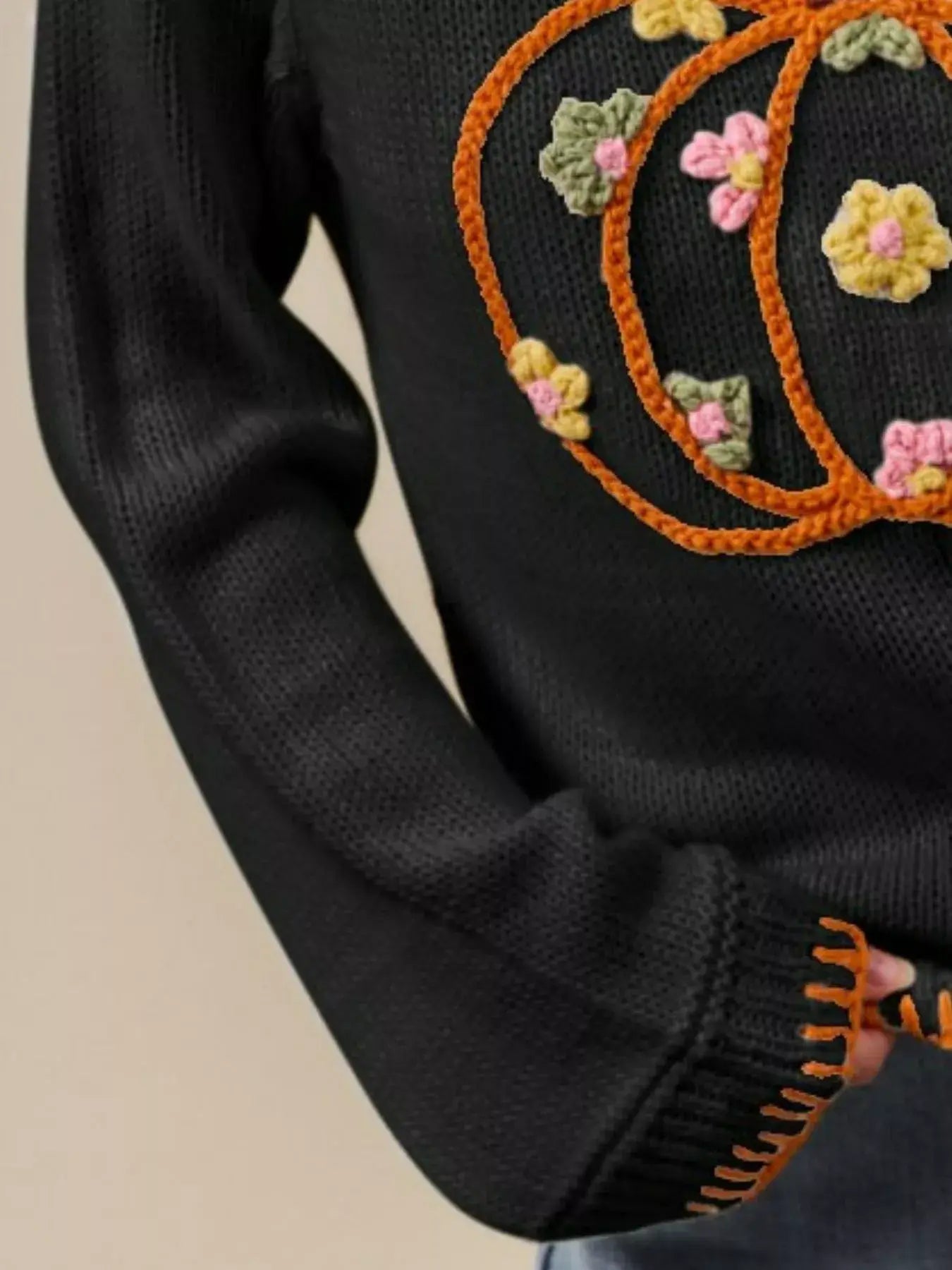 SO ME Pumpkin Floral Embroidered Thanksgiving Sweater - Trendsi - Flyclothing LLC