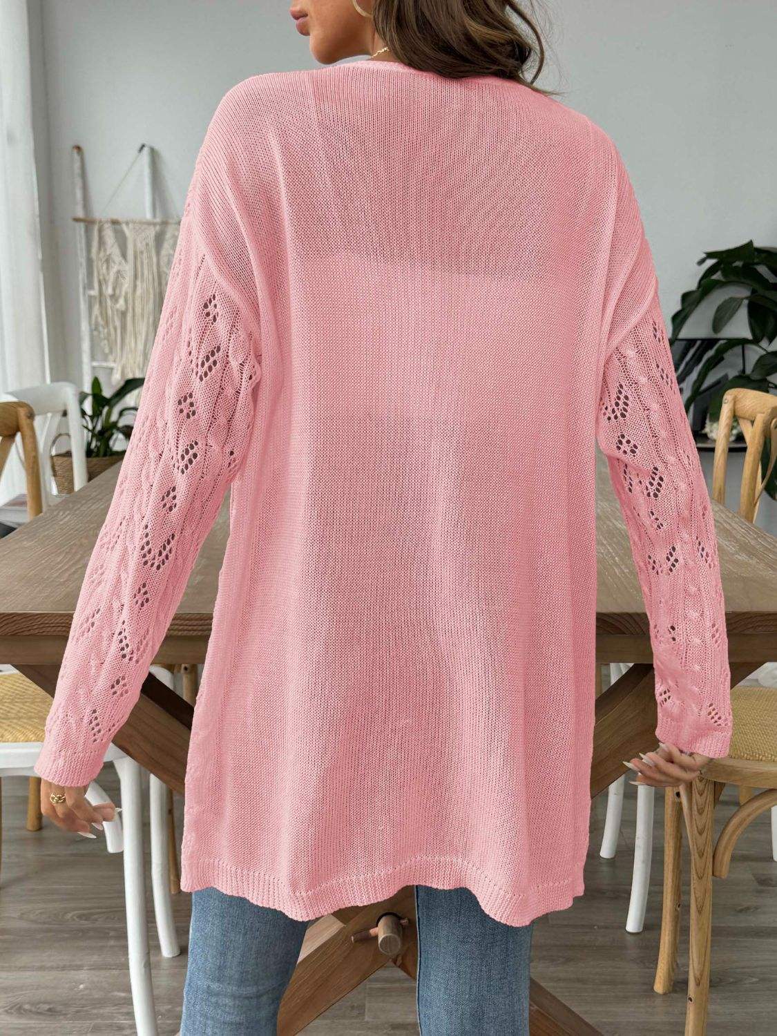Openwork Open Front Long Sleeve Cardigan - Trendsi - Flyclothing LLC