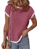 Contrast Trim Round Neck Short Sleeve T-Shirt - Trendsi - Flyclothing LLC