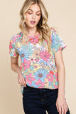 BOMBOM Floral Short Sleeve T-Shirt - Trendsi