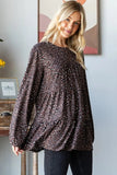 Heimish Leopard  Long Sleeve Tiered Blouse - Trendsi